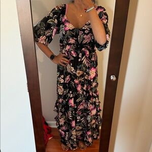 Sofia by Sofia Vergara Black and Pink Floral Maxi Dress